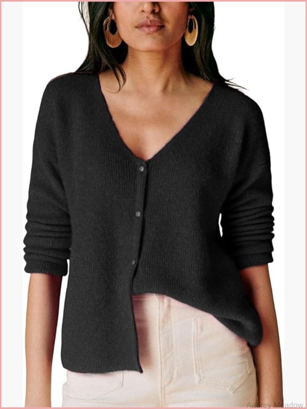 Women's V-Neck Button Down Knit Cardigan Long Sleeve Sweater